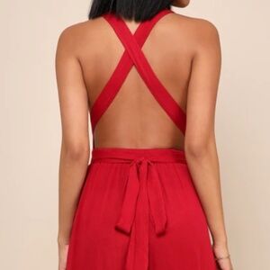 Lolinda Berry Red Convertible Halter Jumpsuit